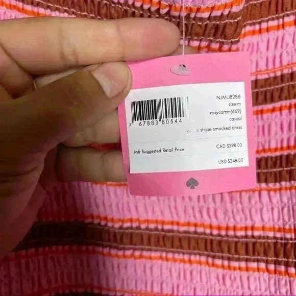 Kate Spade Calais Stripe Smocked Dress Sz M - Picture 9 of 12